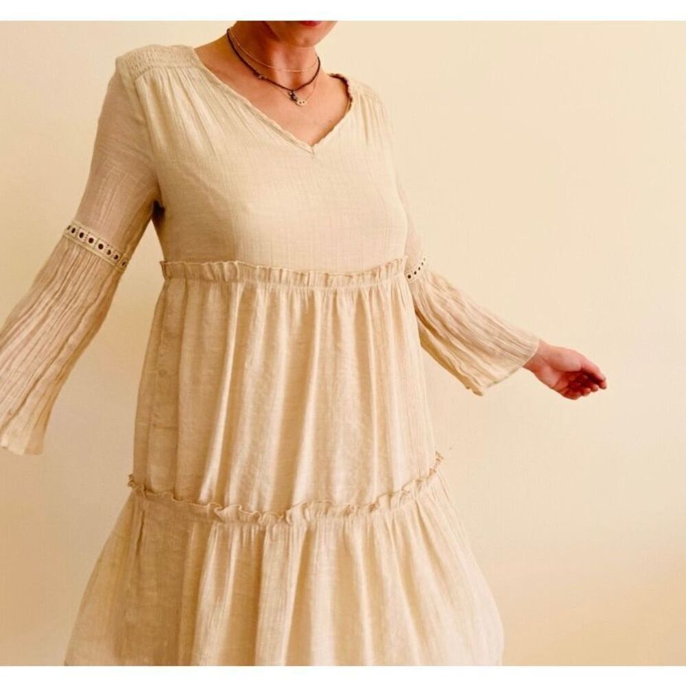 Indigo rose women’s, tan baby doll tiered, mini dress size XL